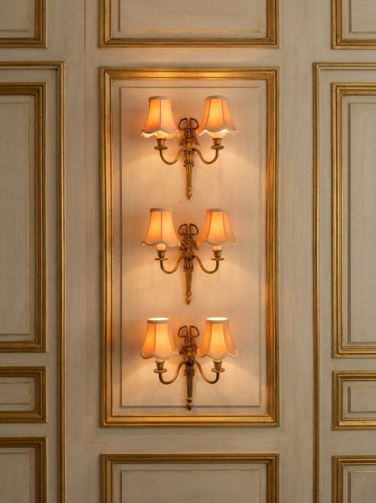 Early 20th Century Louis XVI–Style Brass Two-Arm Wall Light with Ribbon Detail