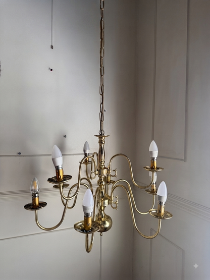 Vintage Dutch Brass Chandelier – 9 Light Baroque Style Ceiling Lighting