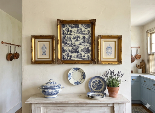 The Louis XV Toile Collection -Gold French Frames with Toile de Jouy Theme Print Set