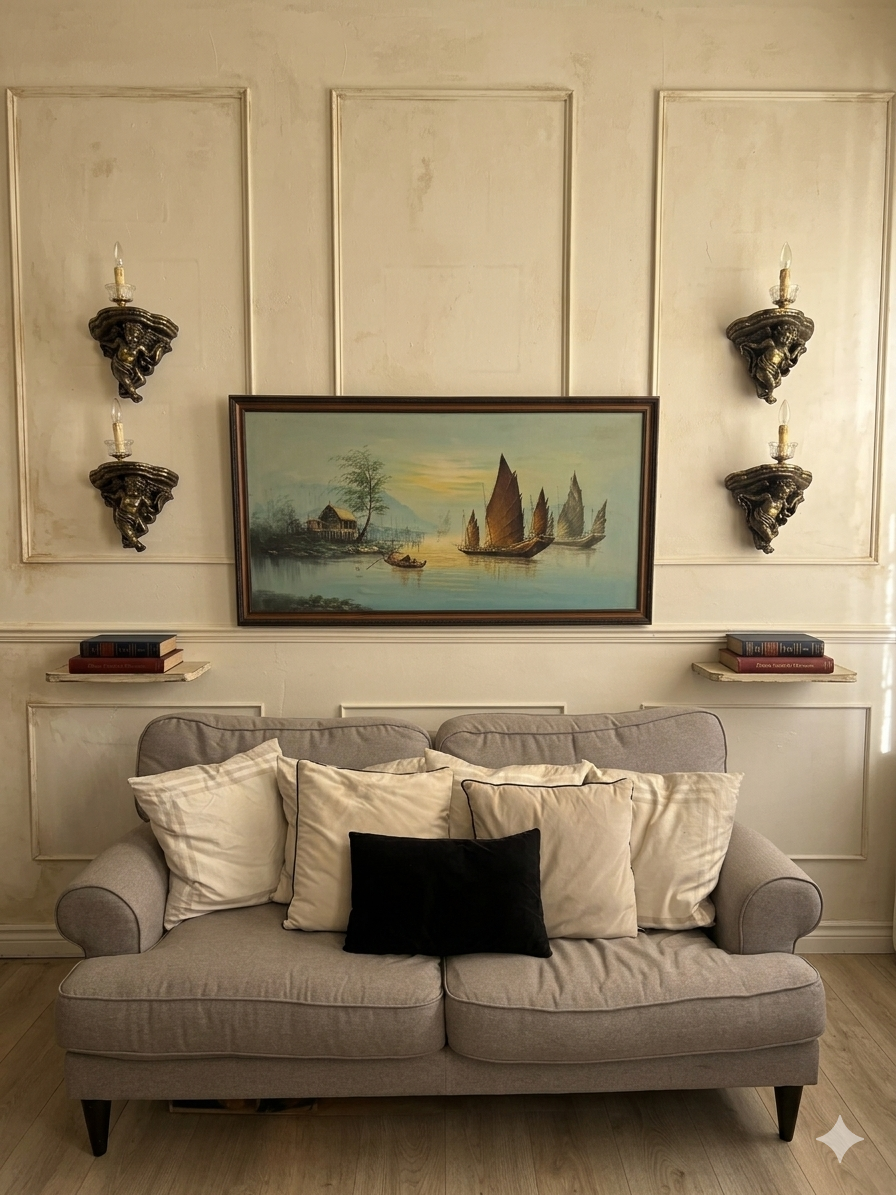 Extra Large Mid Century Hong Kong Oil Painting – 1960s/70s (70 x 131 cm)
