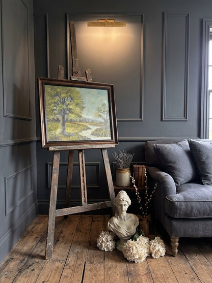 Vintage Landscape Oil Painting by E. Henstock, -Rustic Farmhouse Frame