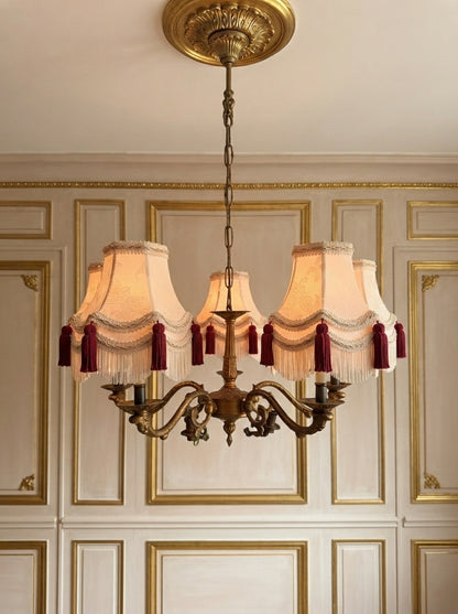 Vintage French Louis Style Solid Brass5 Arm Chandeliers Optional Shades