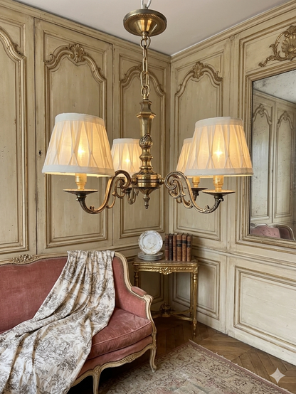 Vintage Satin Brass Lighting — 5-Arm Chandelier