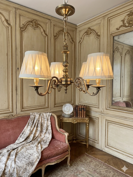 Vintage Satin Brass Lighting — 5-Arm Chandelier