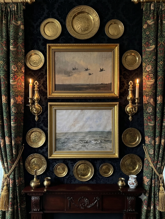Vintage Dark Themed Vintage-Themed Gallery Wall Set in Ornate Gold Gilt Frames