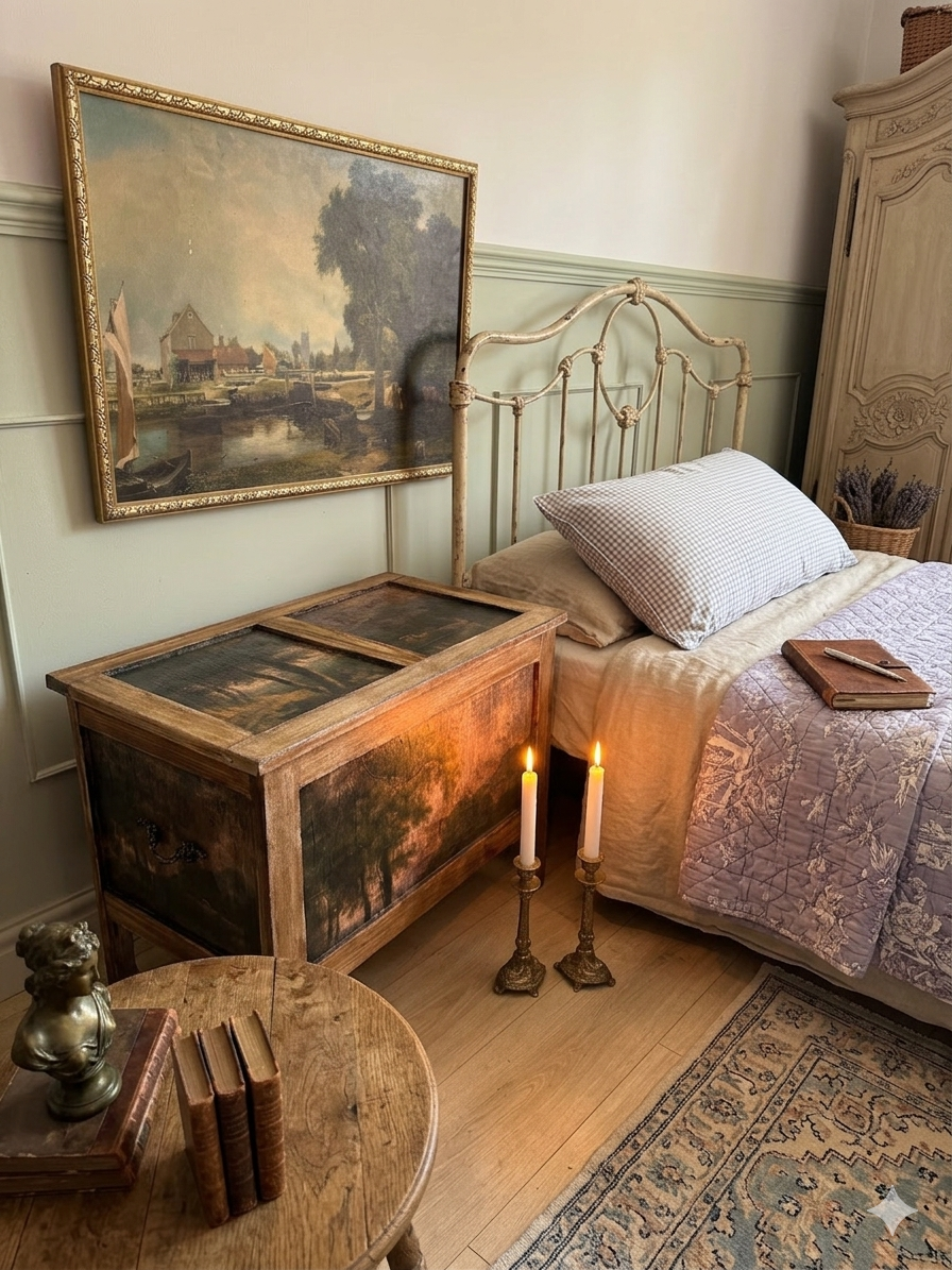 Vintage Oak Small Blanket Box – French Country Upcycled Trunk – Rustic Storage