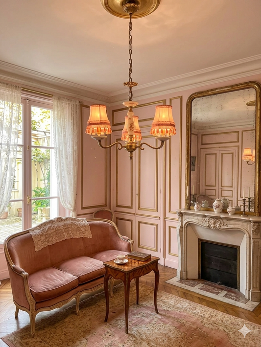 Capodimonte Style Brass and Fine Ceramic Vintage Chandelier + Wall Light Set |Imported from Spain