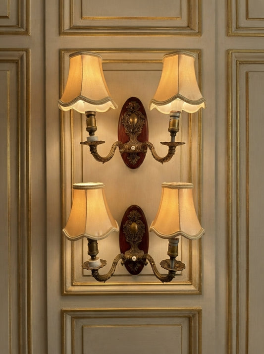 Vintage French Louis Style Brass Wall Lights Pair -  Push Button Switch