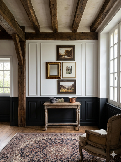 Timber & Gold – Rustic Gallery Wall with Accent Mirror