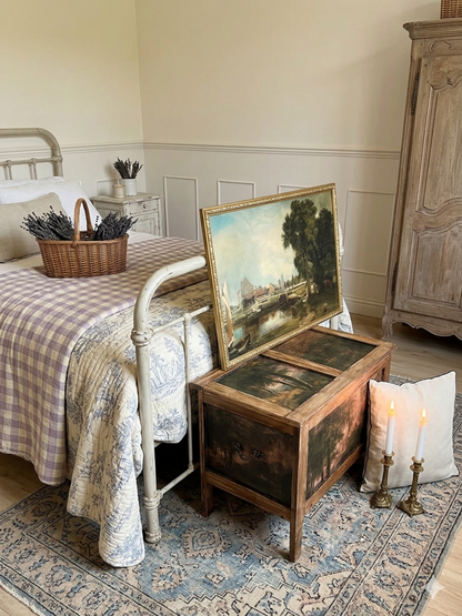 Vintage Oak Small Blanket Box – French Country Upcycled Trunk – Rustic Storage