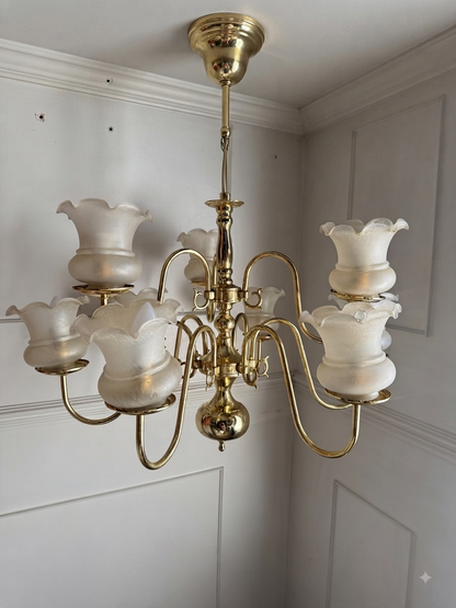 Vintage Dutch Brass Chandelier – 9 Light Baroque Style Ceiling Lighting