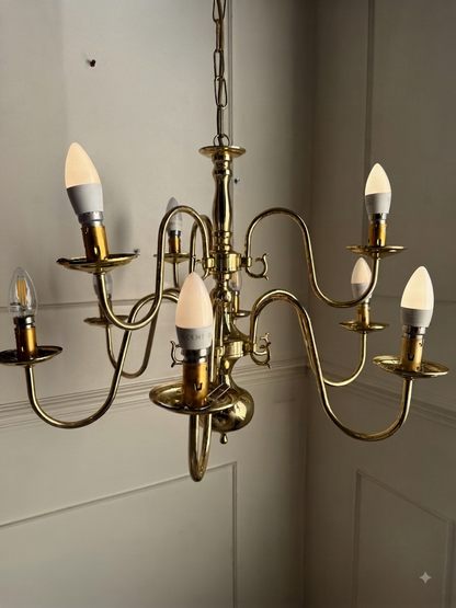 Vintage Dutch Brass Chandelier – 9 Light Baroque Style Ceiling Lighting