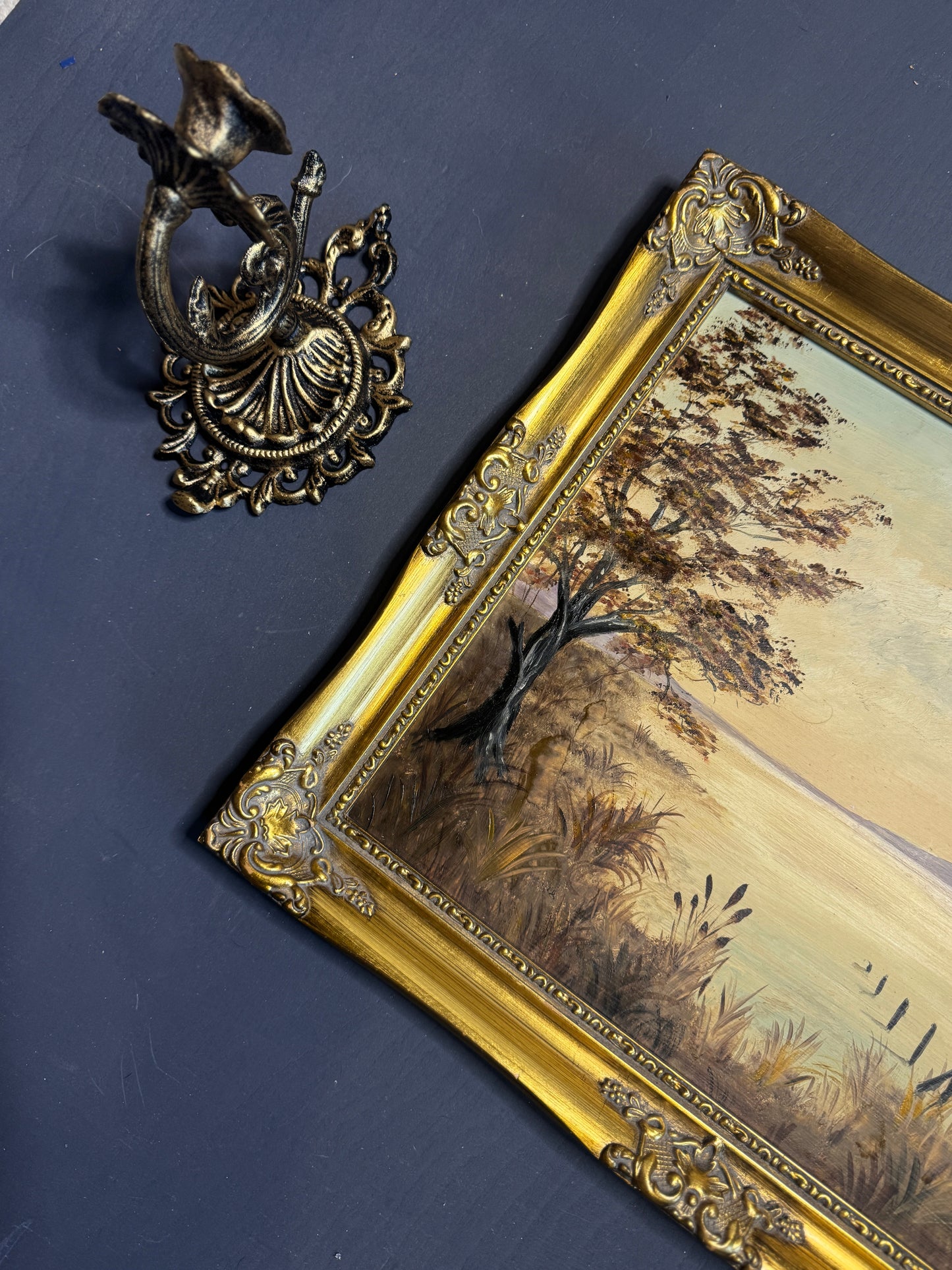 Signed Vintage Oil Painting in a Gold Gilt Frame - The Lake by M. Lonsdale (1969)