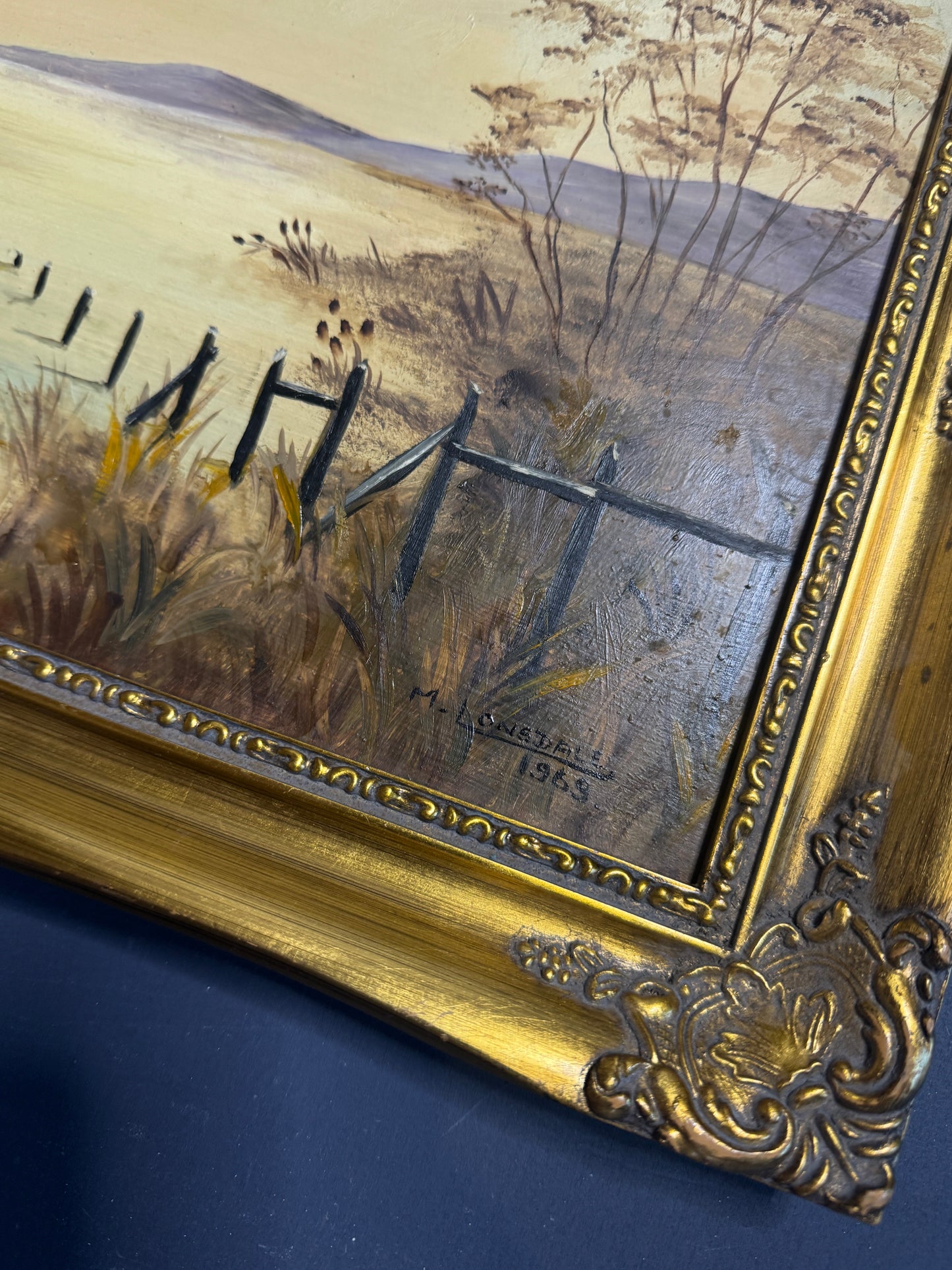 Signed Vintage Oil Painting in a Gold Gilt Frame - The Lake by M. Lonsdale (1969)