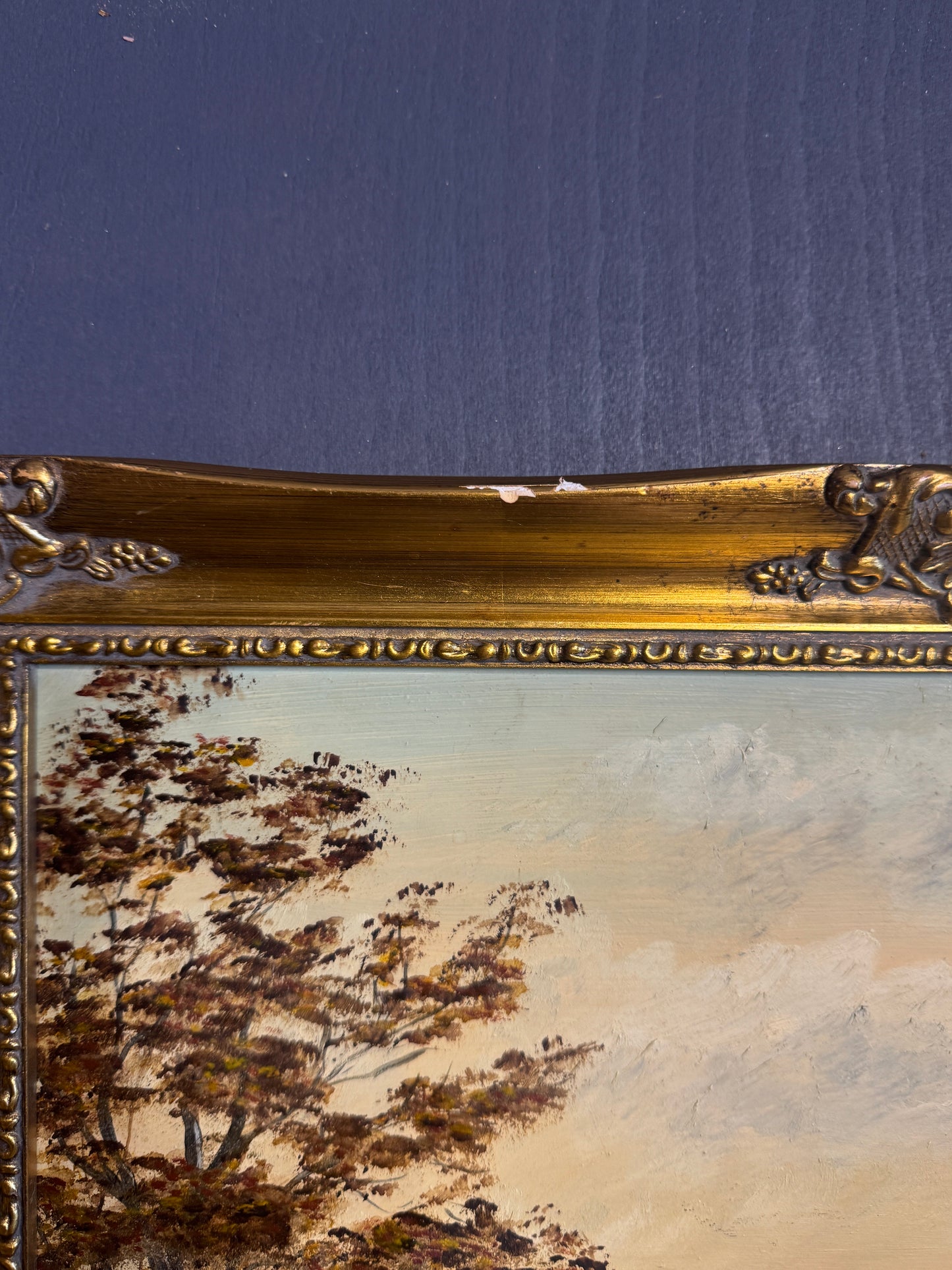 Signed Vintage Oil Painting in a Gold Gilt Frame - The Lake by M. Lonsdale (1969)