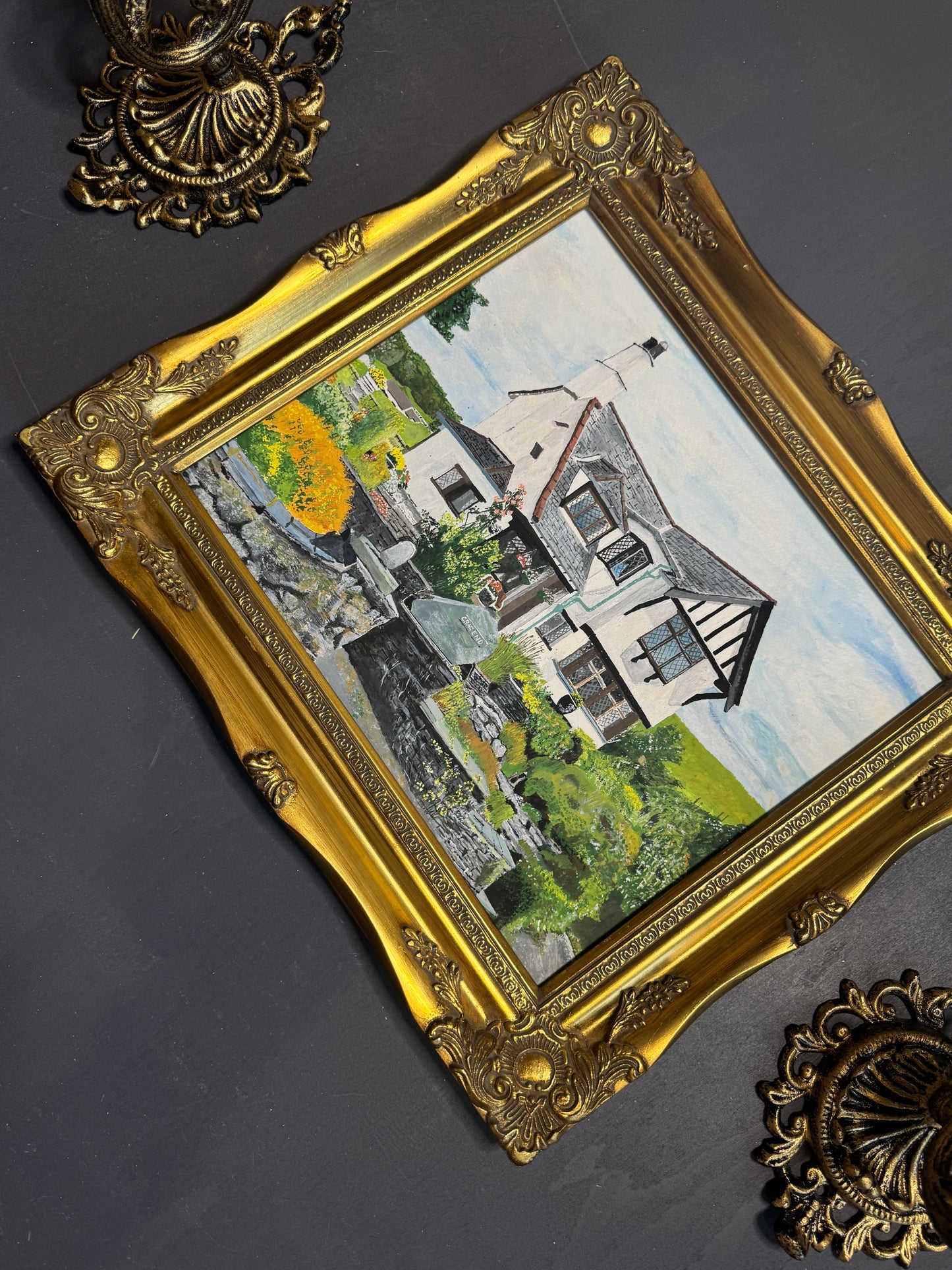 Vintage Oil Painting of Crag End Farm (Lake District) in a Gold Ornate Frame