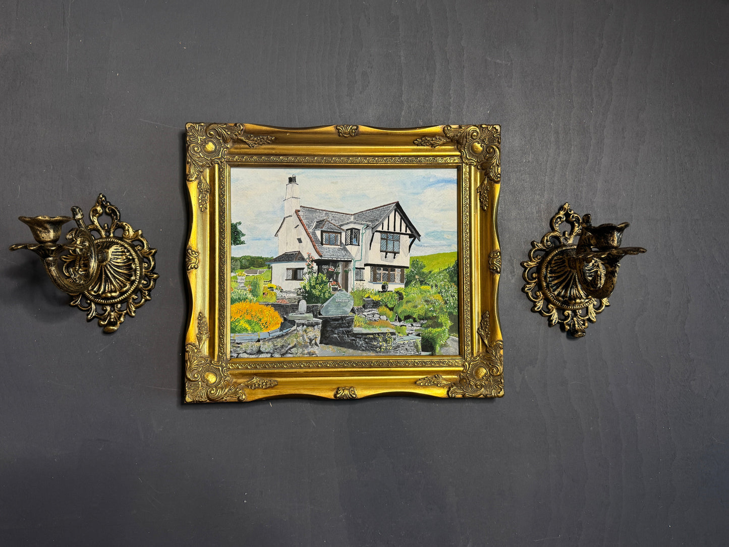 Vintage Oil Painting of Crag End Farm (Lake District) in a Gold Ornate Frame