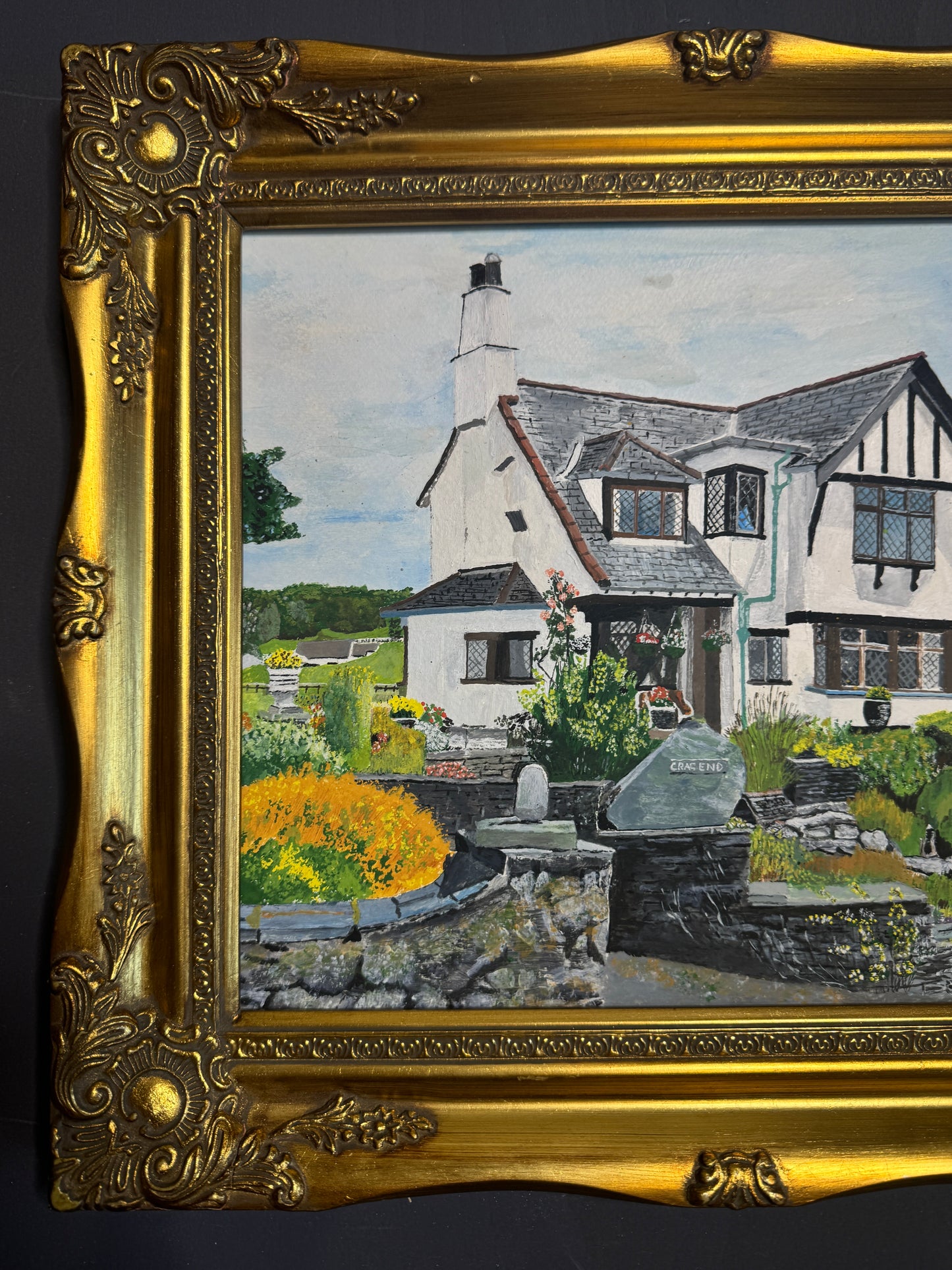 Vintage Oil Painting of Crag End Farm (Lake District) in a Gold Ornate Frame