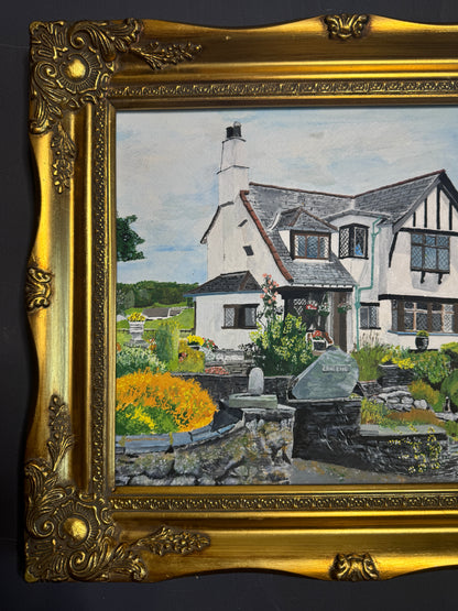 Vintage Oil Painting of Crag End Farm (Lake District) in a Gold Ornate Frame