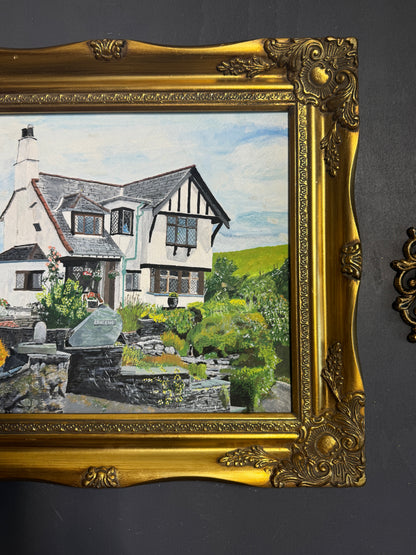 Vintage Oil Painting of Crag End Farm (Lake District) in a Gold Ornate Frame