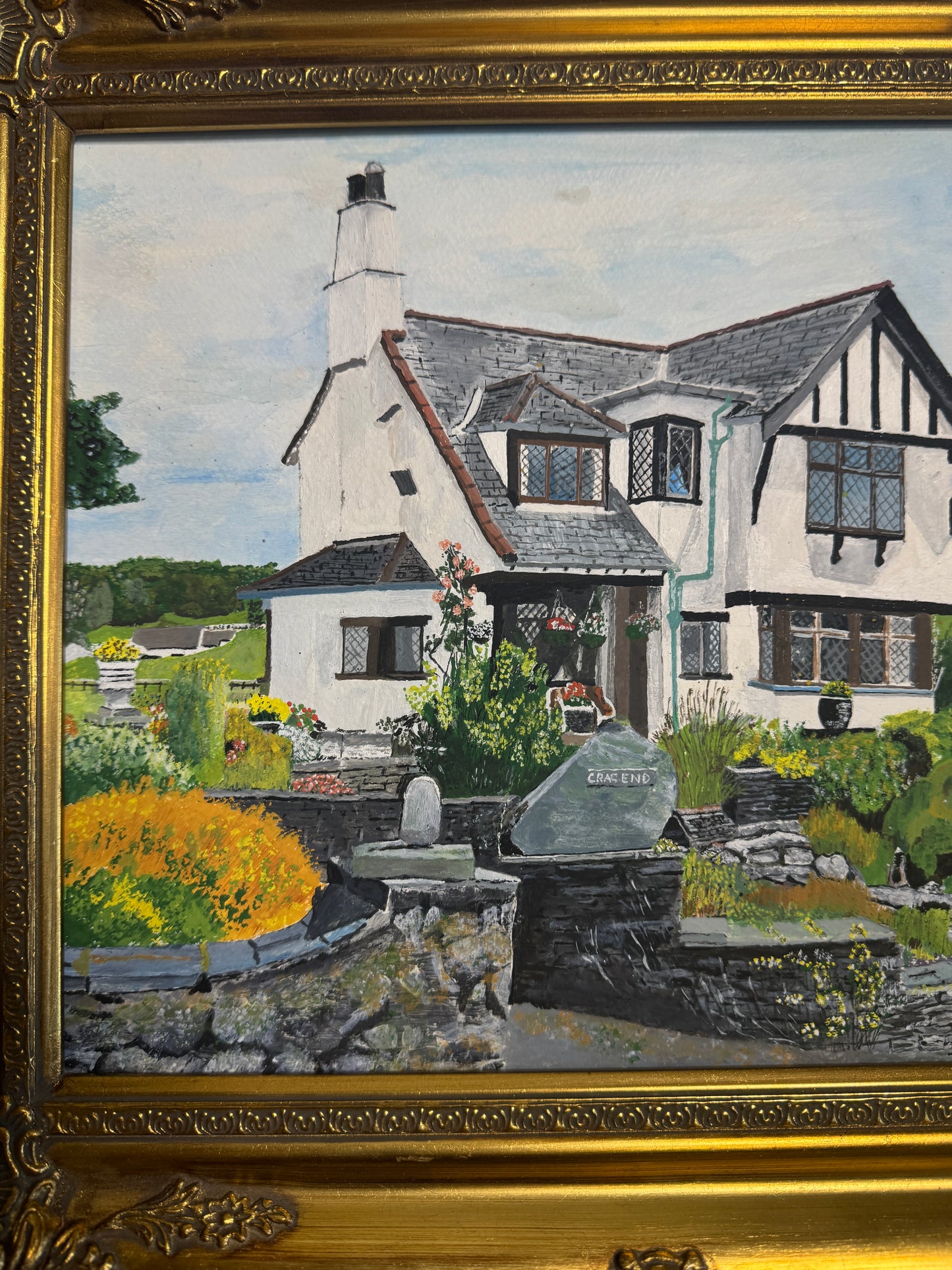 Vintage Oil Painting of Crag End Farm (Lake District) in a Gold Ornate Frame