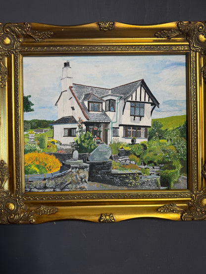 Vintage Oil Painting of Crag End Farm (Lake District) in a Gold Ornate Frame