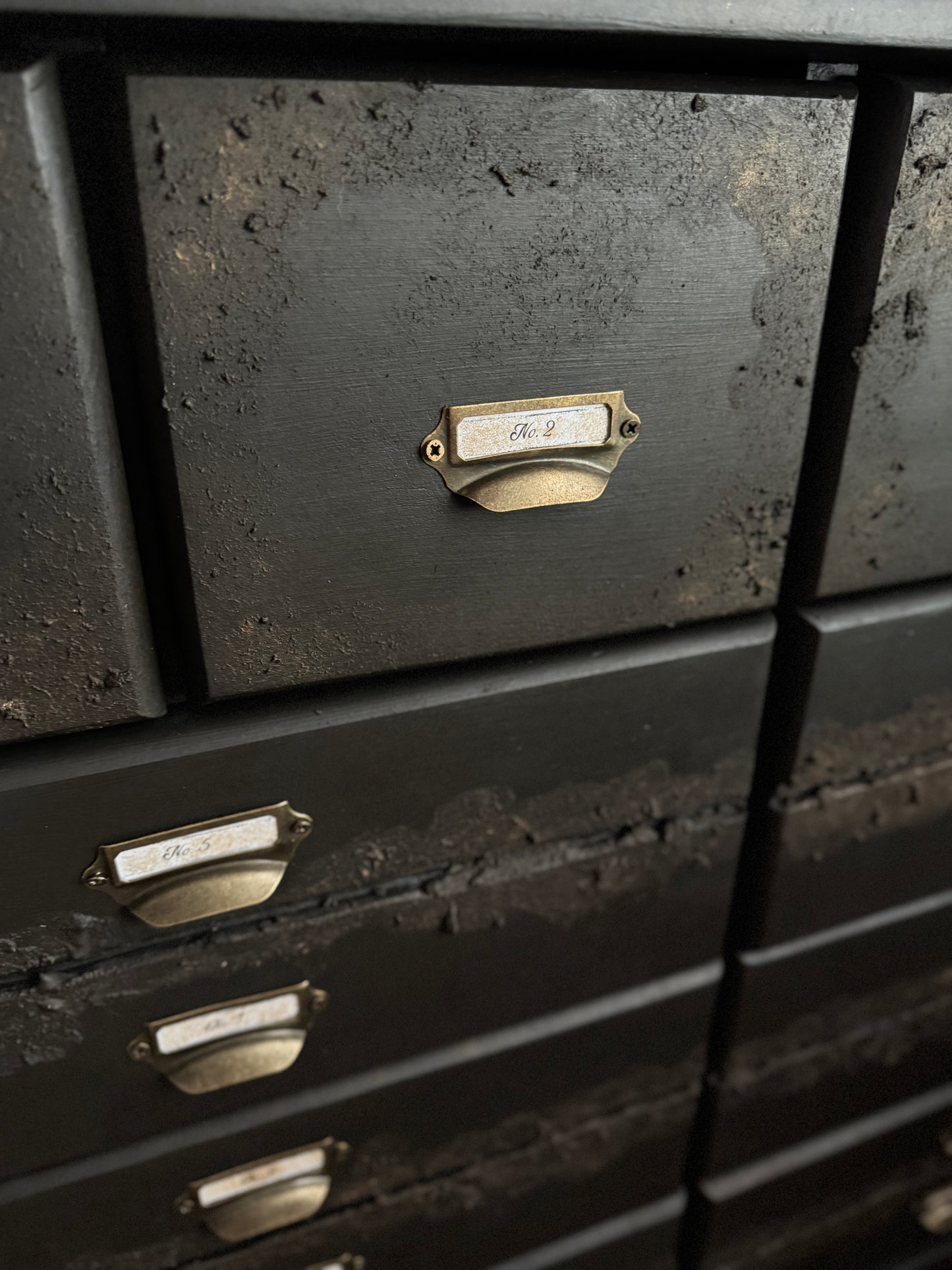 Black Apothecary Style Chest of Drawers |  Distressed Vintage Pine Dresser | | Rustic Storage Unit