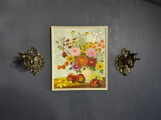Elegant Vintage Floral Oil Painting in White Slim Frame