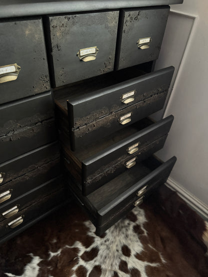Black Apothecary Style Chest of Drawers |  Distressed Vintage Pine Dresser | | Rustic Storage Unit