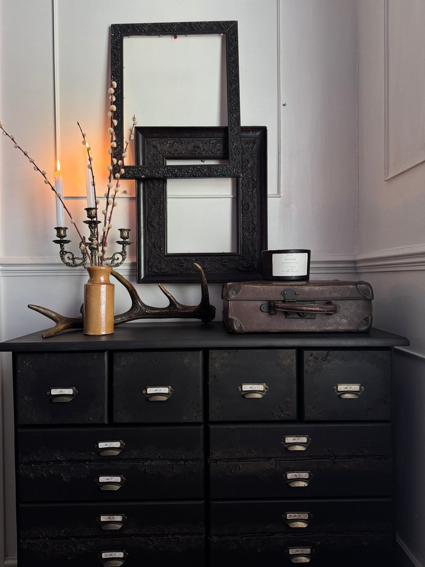 Black Apothecary Style Chest of Drawers |  Distressed Vintage Pine Dresser | | Rustic Storage Unit