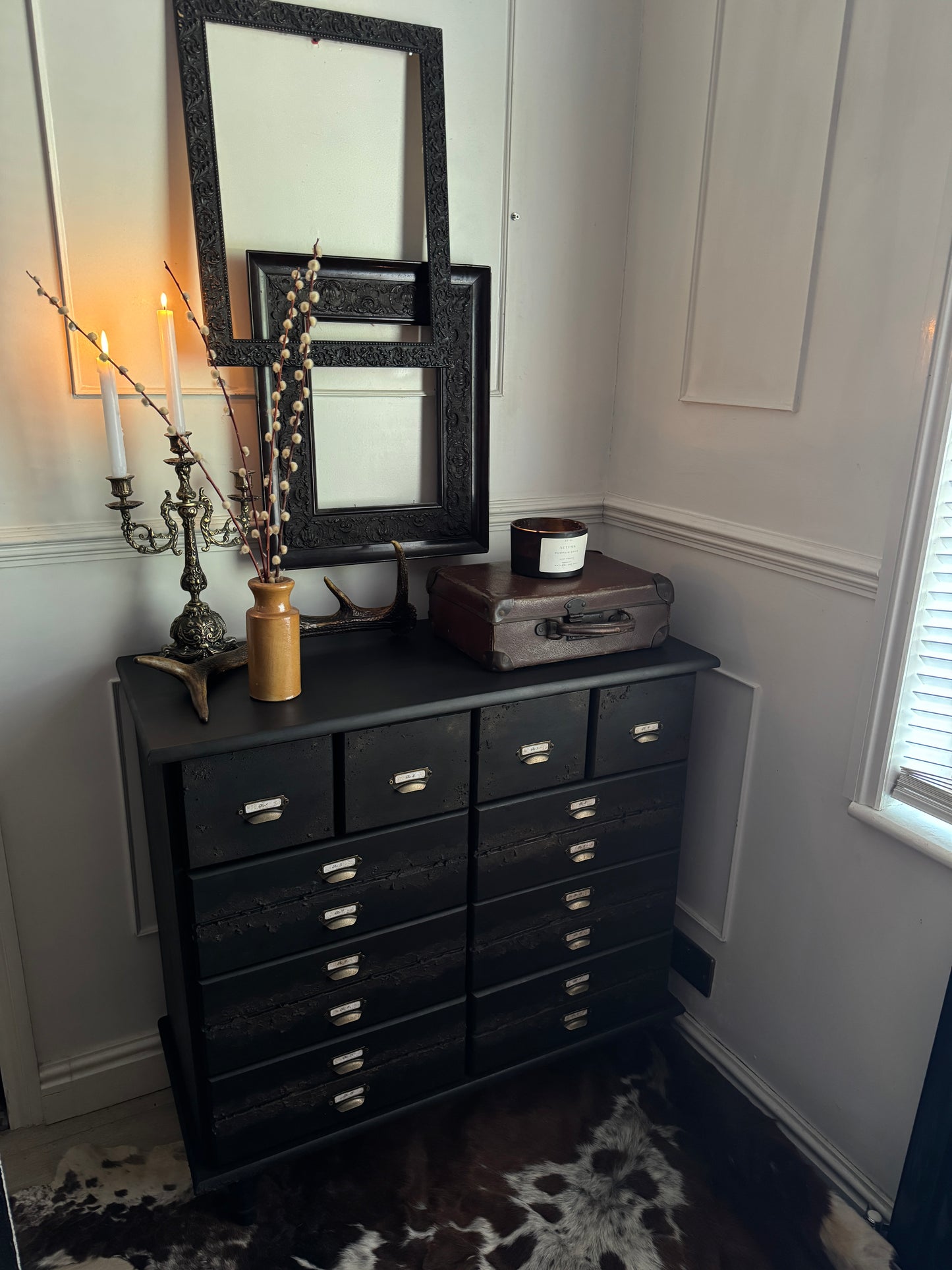 Black Apothecary Style Chest of Drawers |  Distressed Vintage Pine Dresser | | Rustic Storage Unit