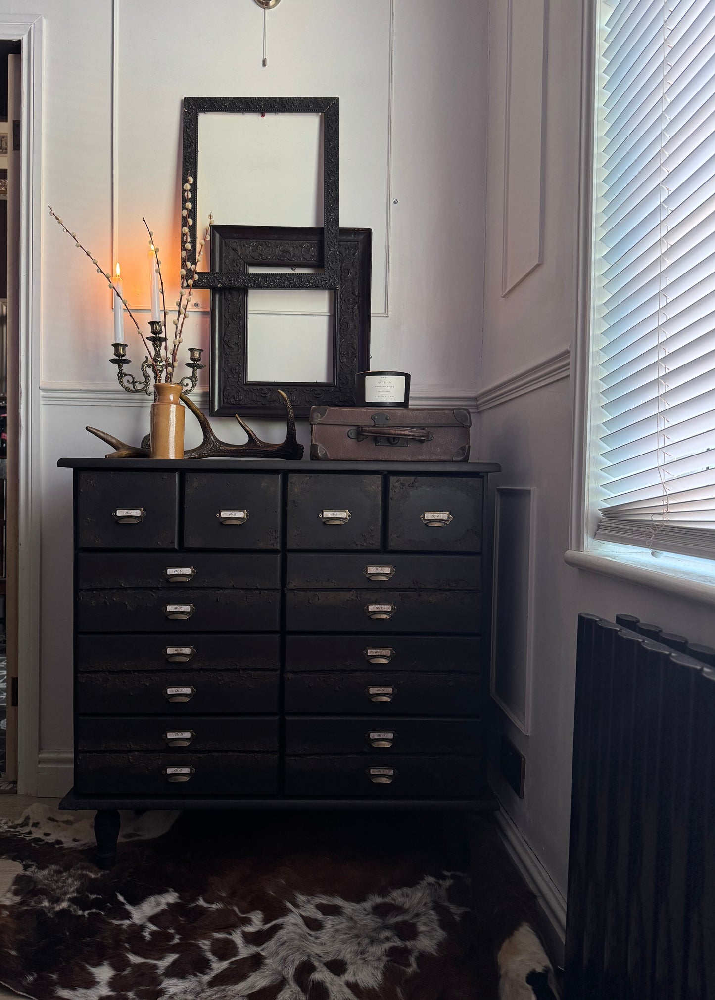 Black Apothecary Style Chest of Drawers |  Distressed Vintage Pine Dresser | | Rustic Storage Unit