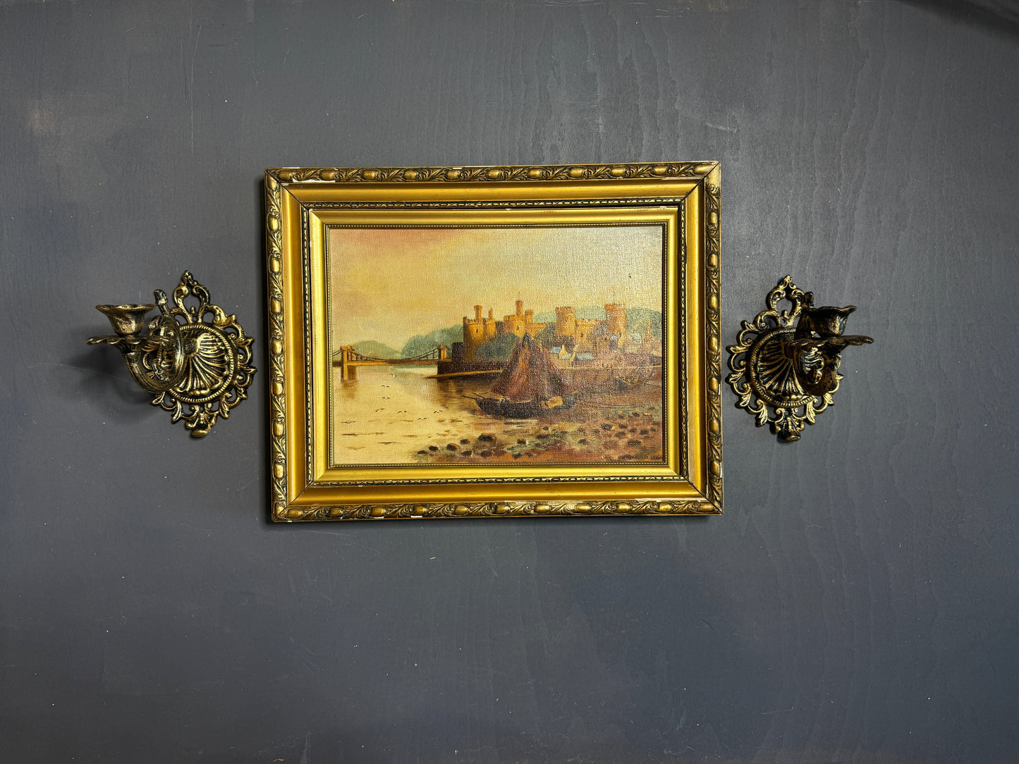 Harbour Serenity – Signed 1934 Vintage Seascape Oil Painting