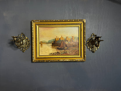 Harbour Serenity – Signed 1934 Vintage Seascape Oil Painting