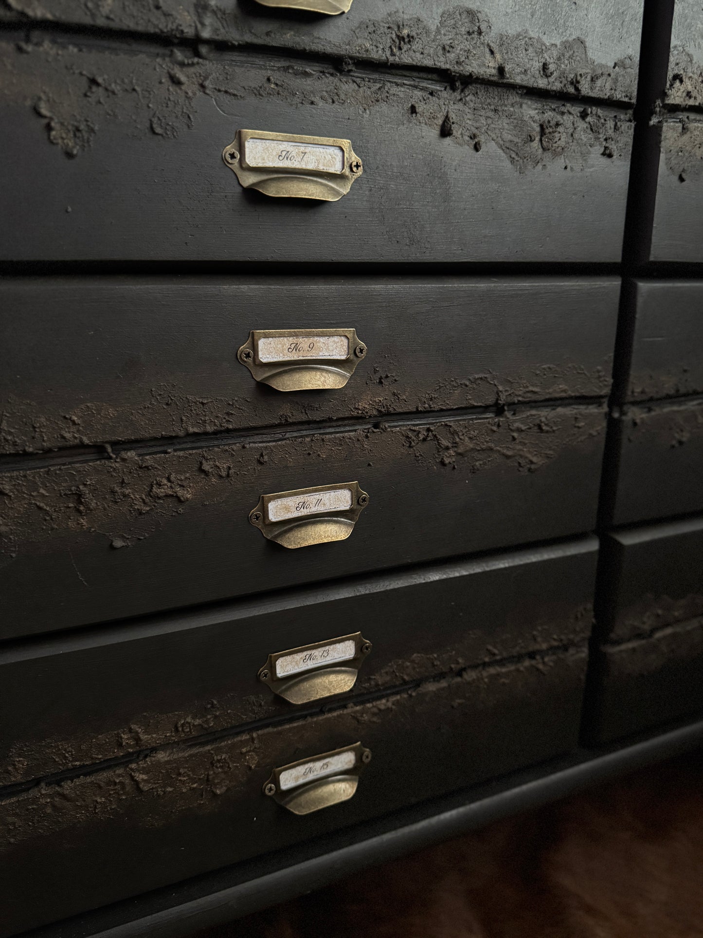 Black Apothecary Style Chest of Drawers |  Distressed Vintage Pine Dresser | | Rustic Storage Unit