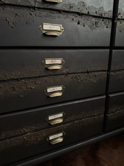 Black Apothecary Style Chest of Drawers |  Distressed Vintage Pine Dresser | | Rustic Storage Unit