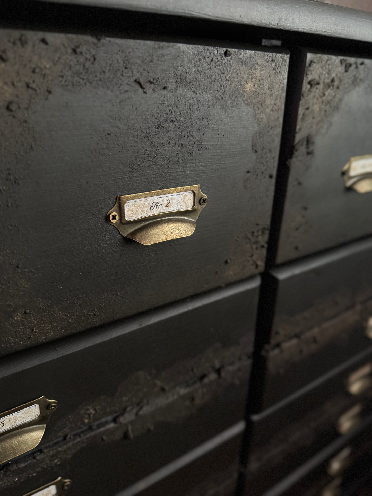 Black Apothecary Style Chest of Drawers |  Distressed Vintage Pine Dresser | | Rustic Storage Unit