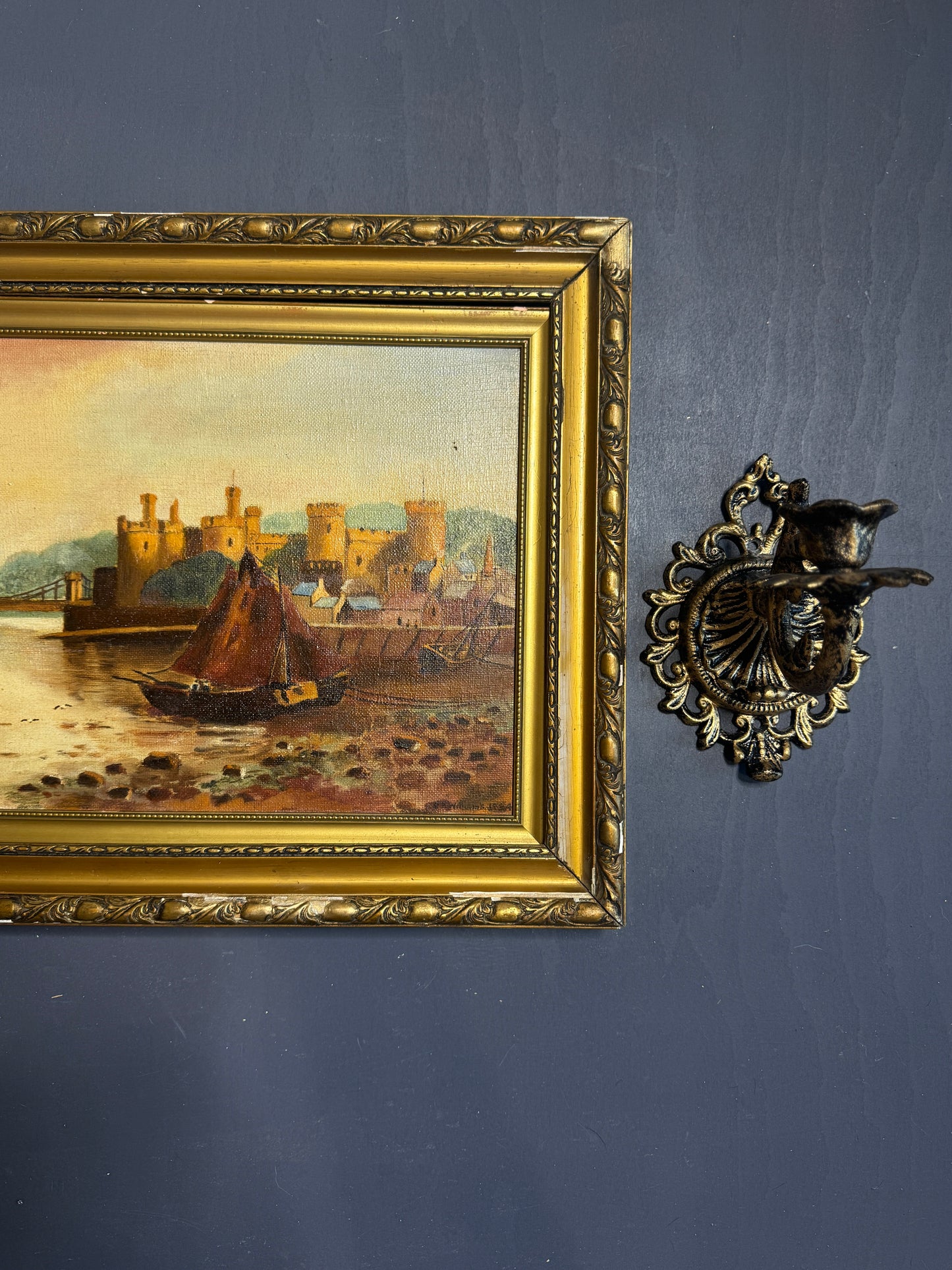 Harbour Serenity – Signed 1934 Vintage Seascape Oil Painting