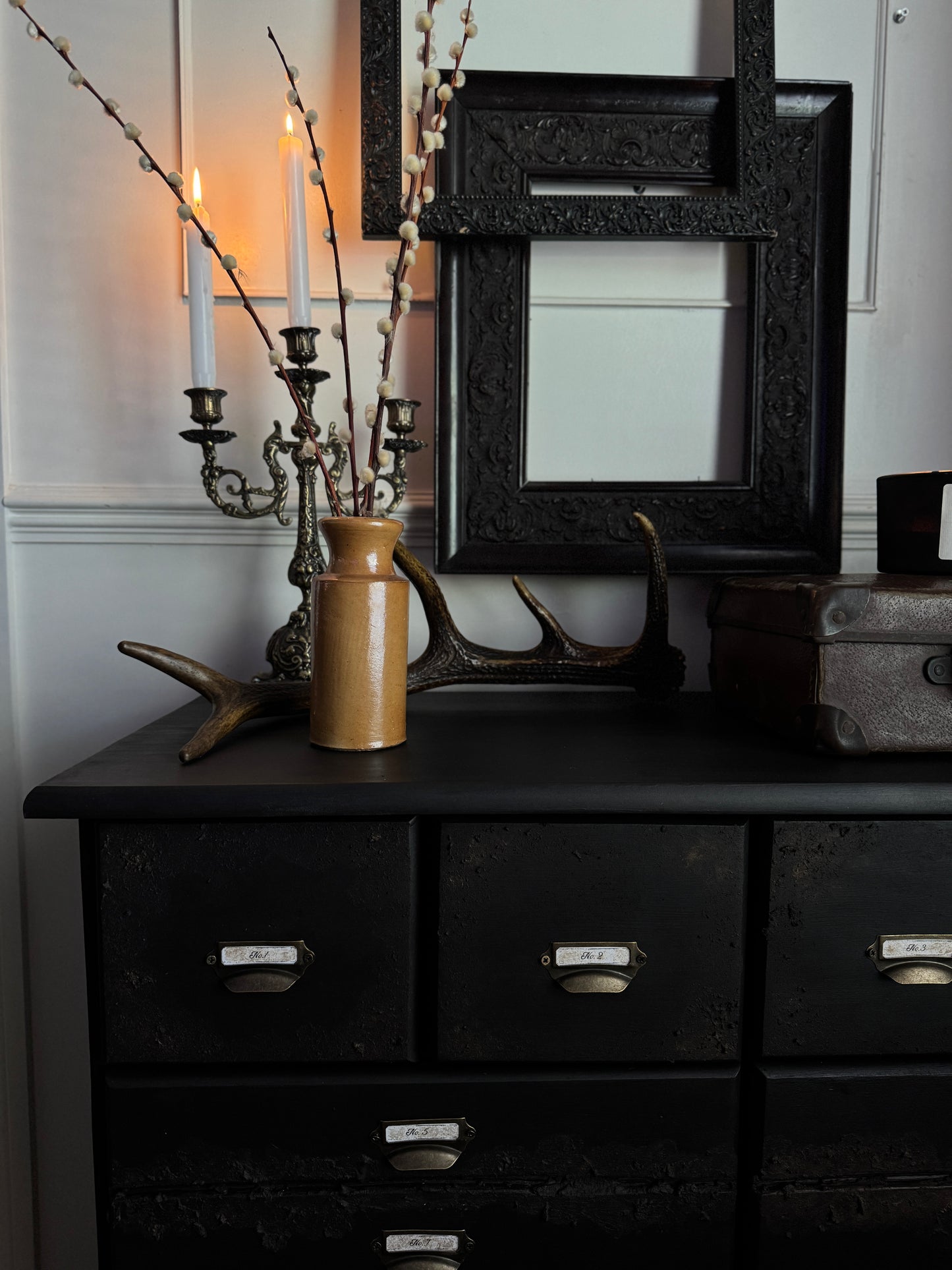 Black Apothecary Style Chest of Drawers |  Distressed Vintage Pine Dresser | | Rustic Storage Unit