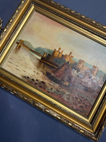 Harbour Serenity – Signed 1934 Vintage Seascape Oil Painting