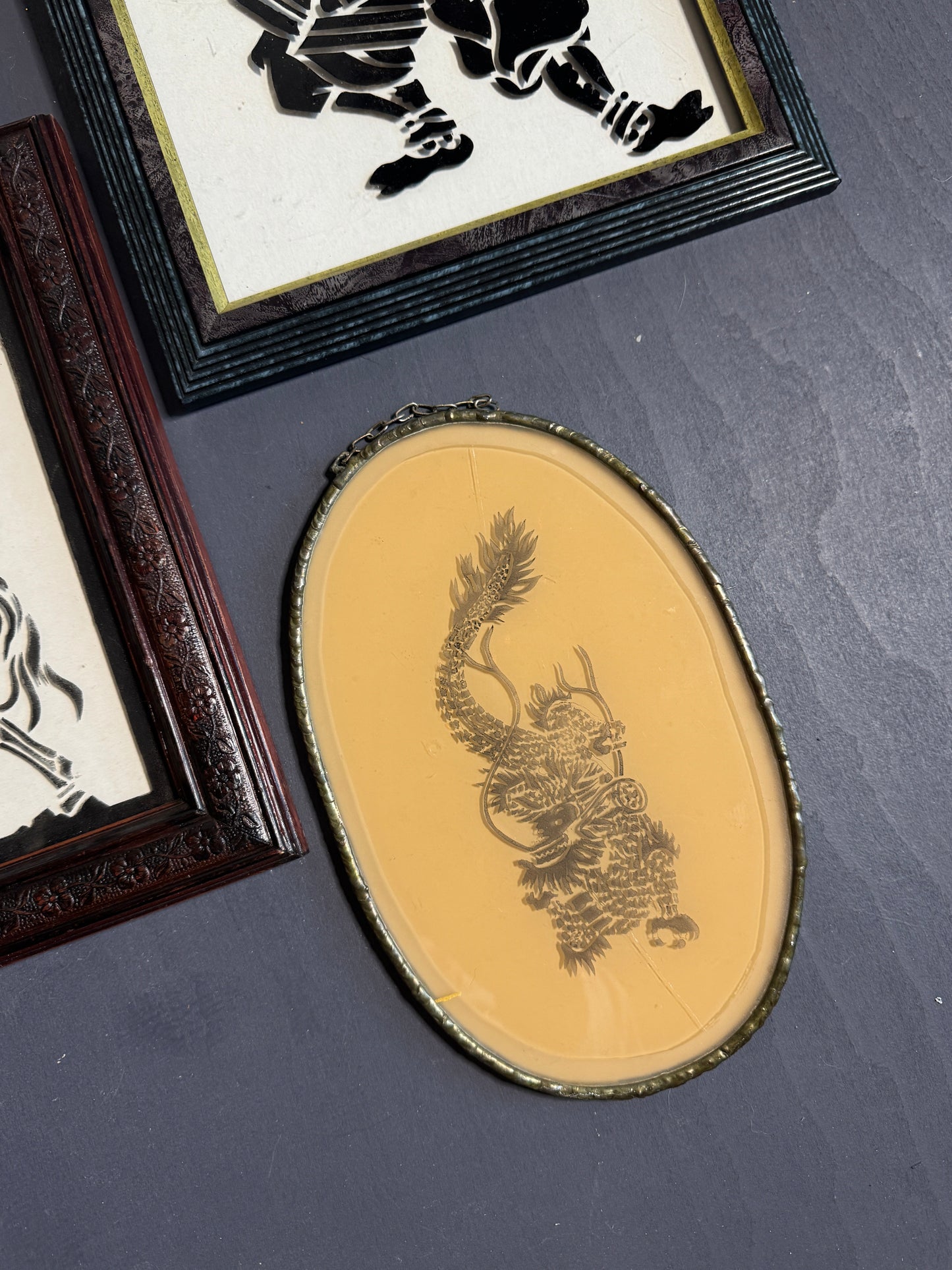 Imperial Reflections Wall Ensemble – Engraved Glass & Antique Chinese Art Gallery Set