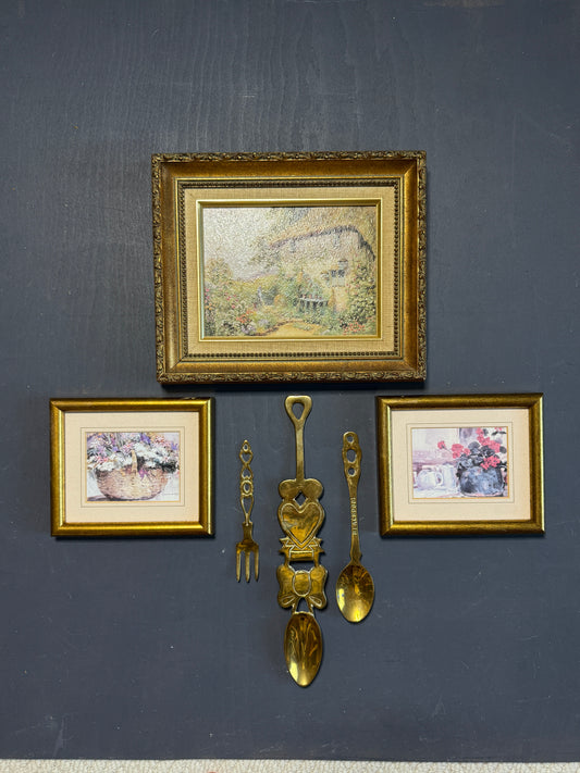 The Countryside Atelier Set – Gold Framed Art & Brass Accents, Vintage Curated Decor