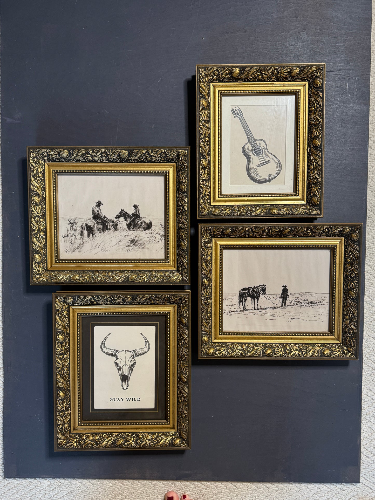 Vintage Texas Themed  Prints in Belvoir Ornate Gold Frames