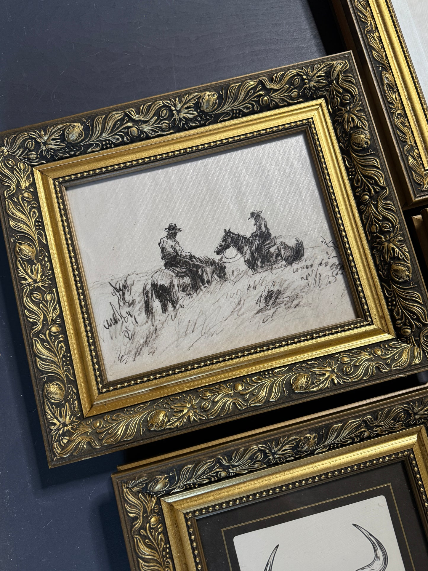Vintage Texas Themed  Prints in Belvoir Ornate Gold Frames