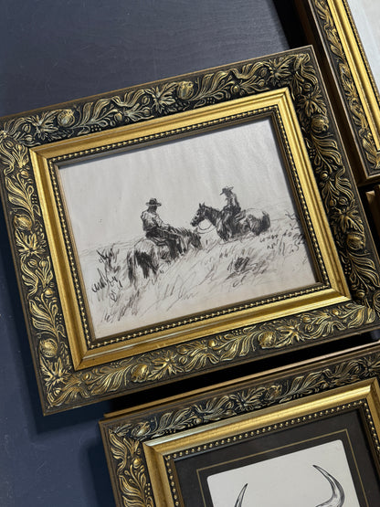 Vintage Texas Themed  Prints in Belvoir Ornate Gold Frames