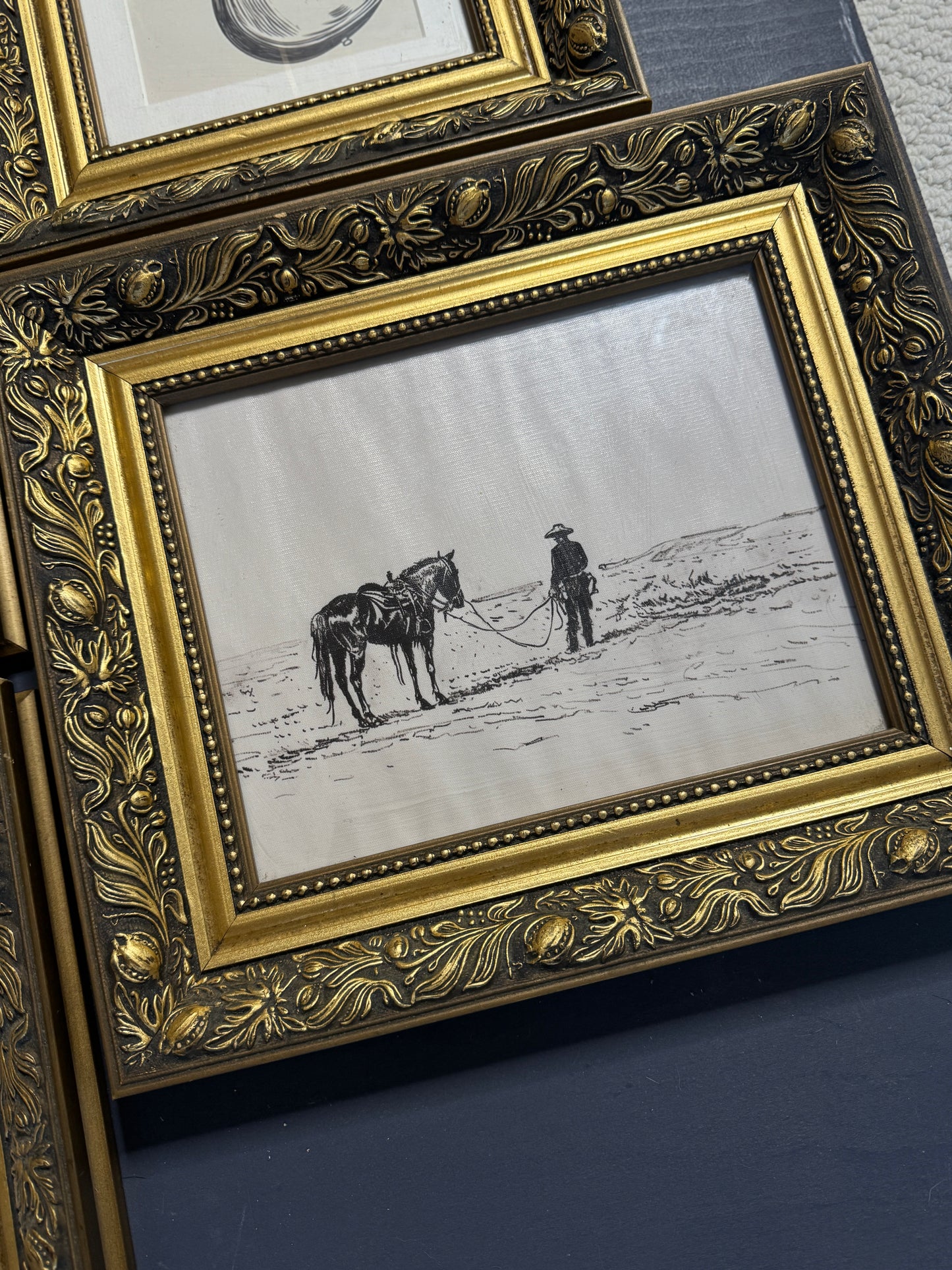 Vintage Texas Themed  Prints in Belvoir Ornate Gold Frames