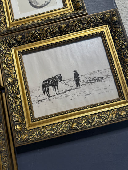 Vintage Texas Themed  Prints in Belvoir Ornate Gold Frames
