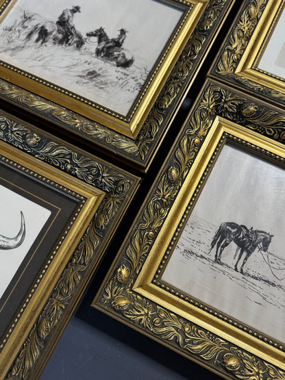 Vintage Texas Themed  Prints in Belvoir Ornate Gold Frames