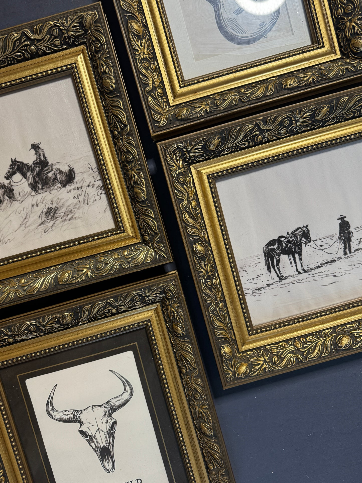 Vintage Texas Themed  Prints in Belvoir Ornate Gold Frames