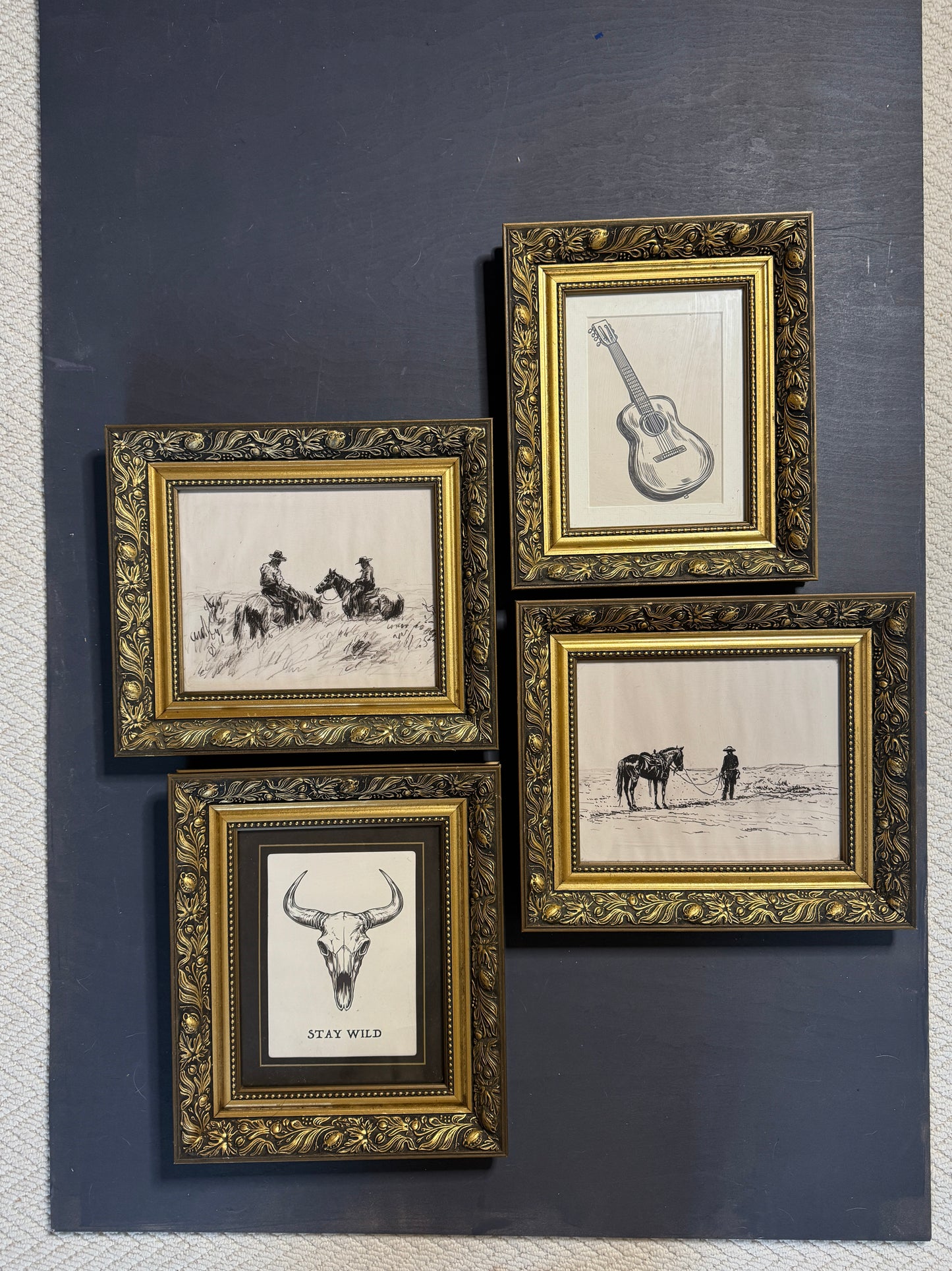 Vintage Texas Themed  Prints in Belvoir Ornate Gold Frames